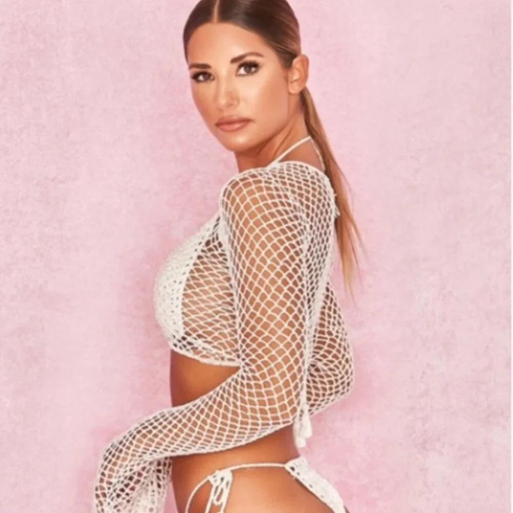 House of CB Neoma White Crochet Long Sleeve Top